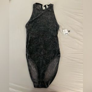 Free People Gray Crushed Velvet Bodysuit - XS NWT